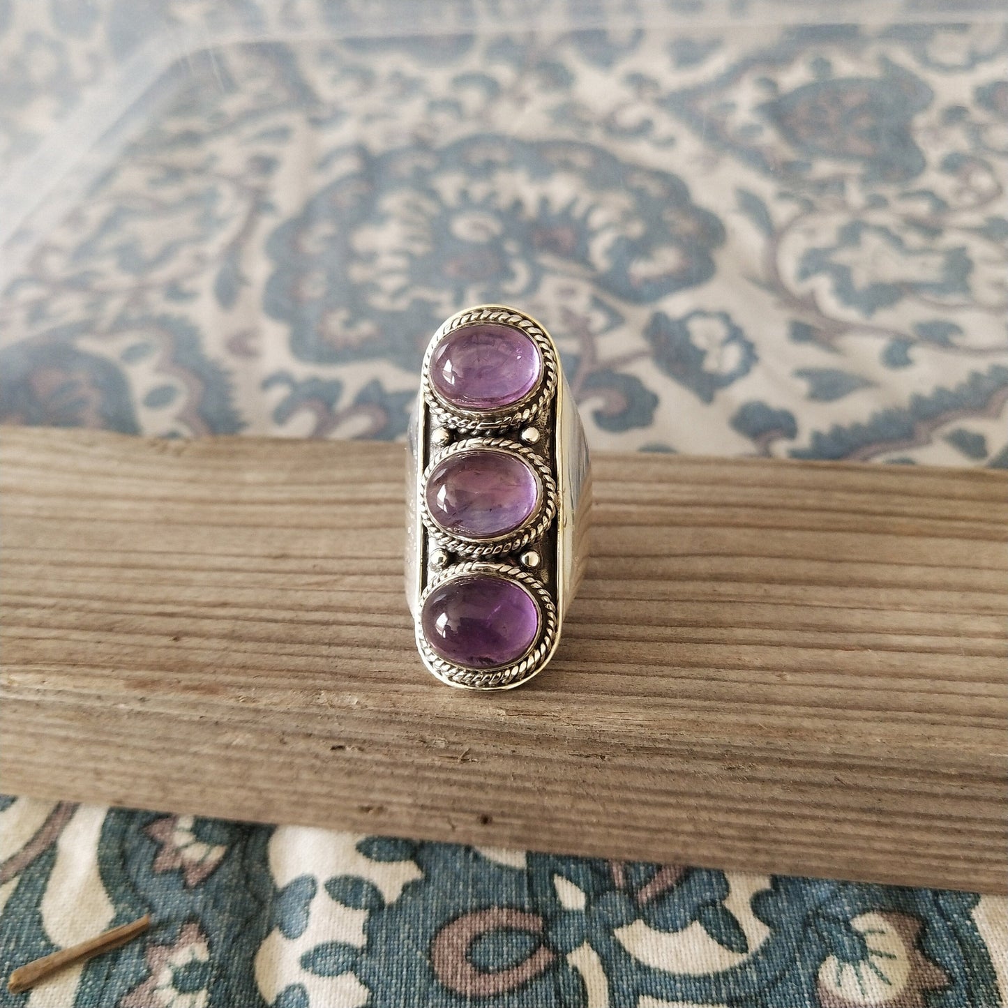 925 Sterling Silver Ring ,Boho Statement Ring - Glass Amethyst ring,Glass Amethyst Ring - Rings - Gift for her