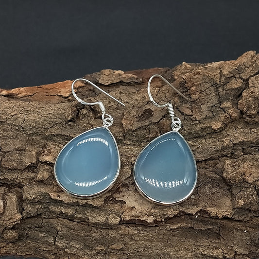 Blue calcy silver earring , handcrafted bohemian earring , earrings ,blue calcy stone , gift for her , jewelry , dangle earrings , freeship