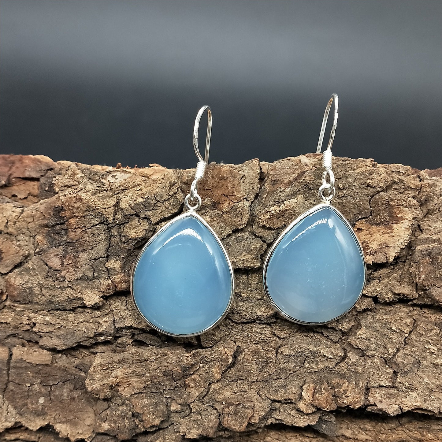 Blue calcy silver earring , handcrafted bohemian earring , earrings ,blue calcy stone , gift for her , jewelry , dangle earrings , freeship