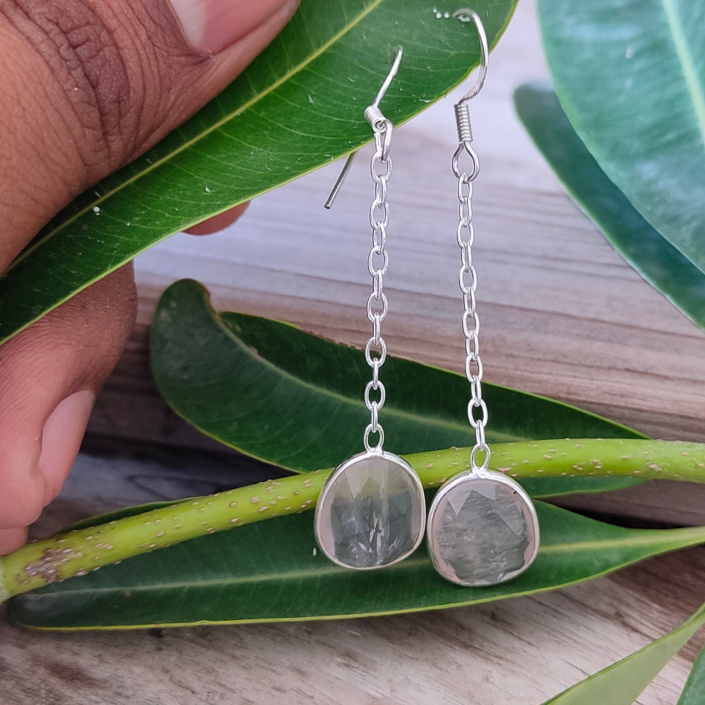 Rose Quartz Sterling Silver Handmade Earring | Rose Quartz Stone | Daily wearable Earrings | Chain Earrings | Boho Earrings Gift for Her