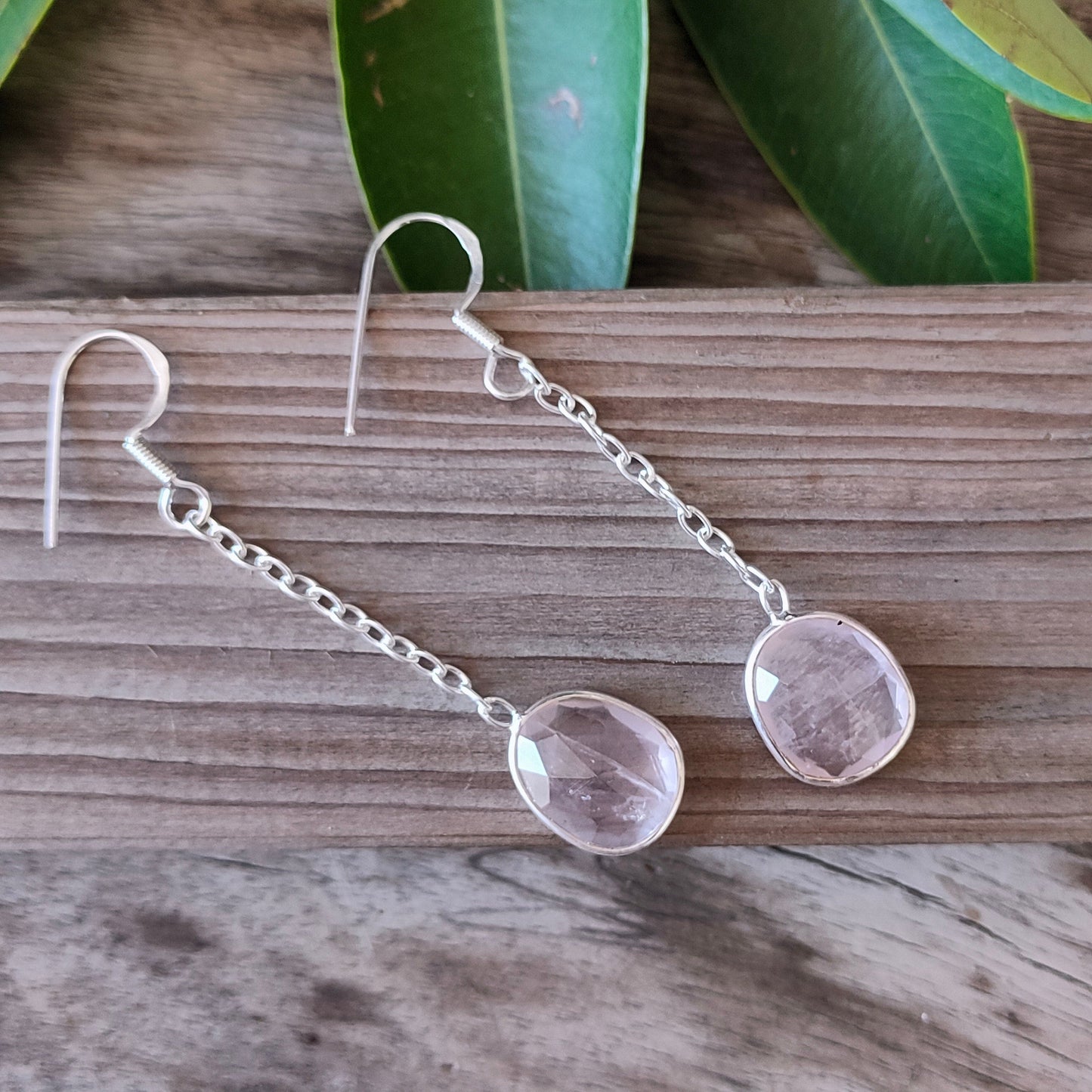 Rose Quartz Sterling Silver Handmade Earring | Rose Quartz Stone | Daily wearable Earrings | Chain Earrings | Boho Earrings Gift for Her