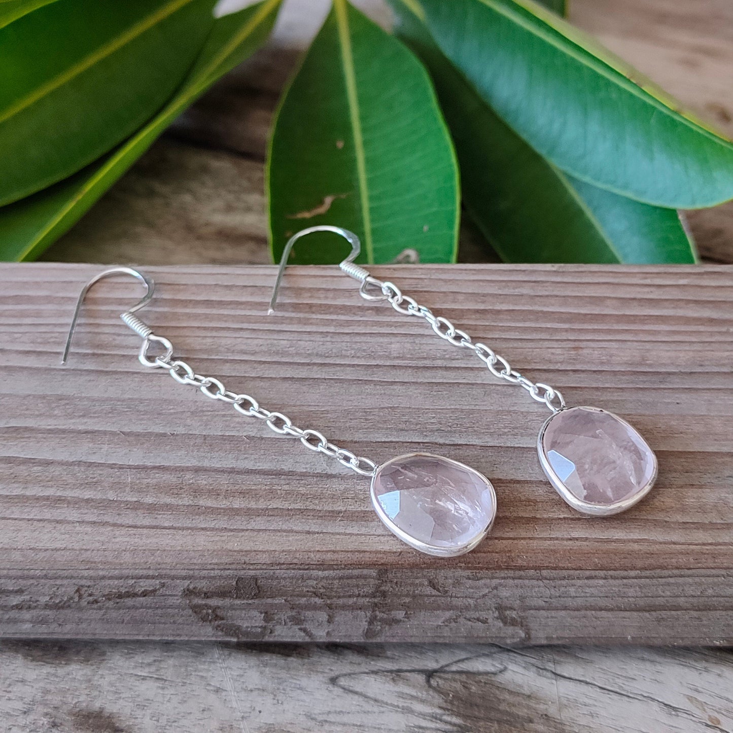 Rose Quartz Sterling Silver Handmade Earring | Rose Quartz Stone | Daily wearable Earrings | Chain Earrings | Boho Earrings Gift for Her