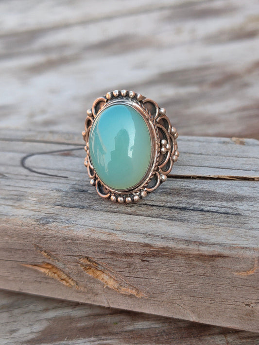 Boho Statement Ring | Aqua Blue Calci Sterling Silver Ring | Hand Crafted Bohemian Ring | Boho Ring | Aqua Blue Calci Ring | Rings for Gift