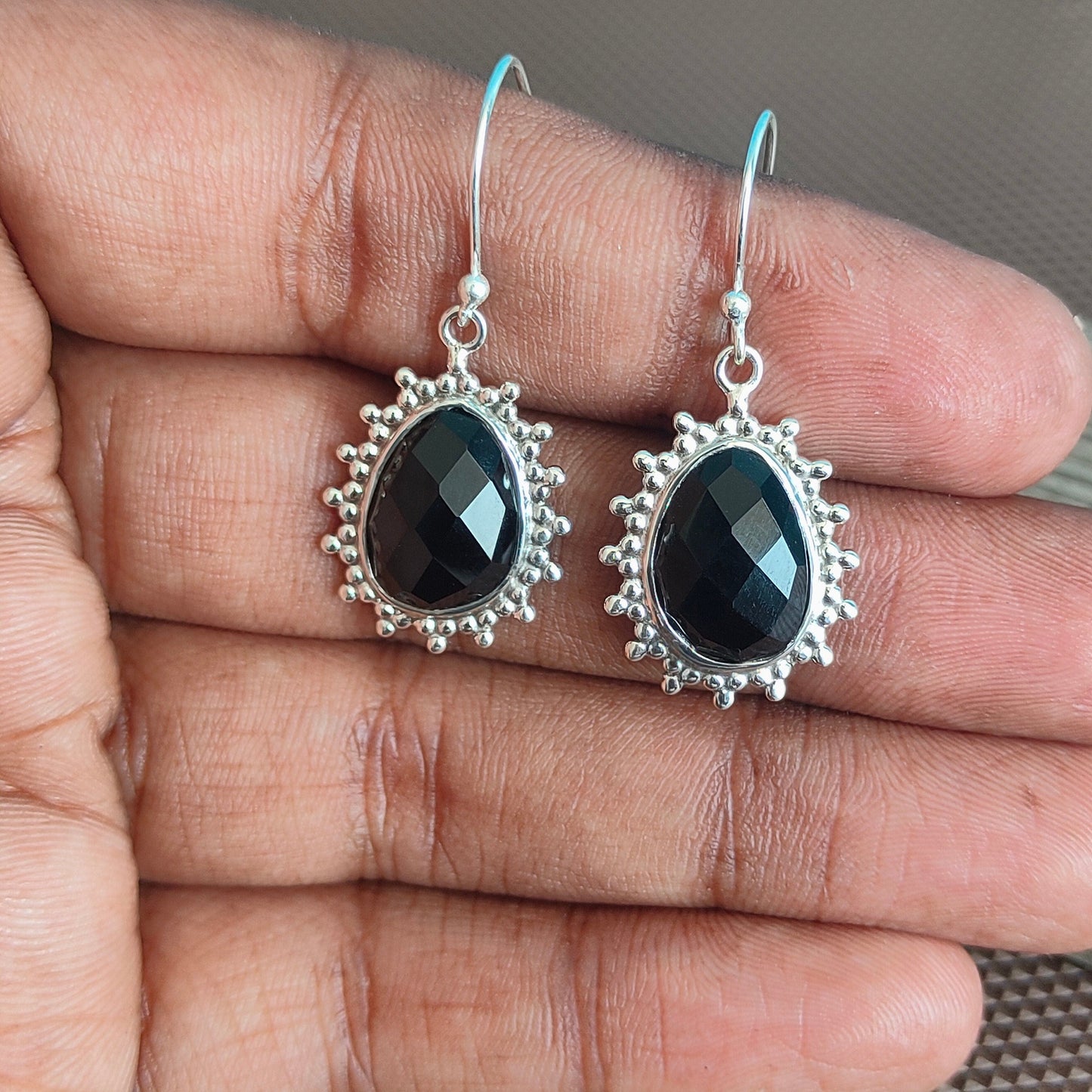 Black Onyx Sterling Silver Handmade Earring Black Onyx stone Daily wearable Earrings in Pear Shape Boho Earrings Gift for Her