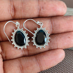 Black Onyx Sterling Silver Handmade Earring Black Onyx stone Daily wearable Earrings in Pear Shape Boho Earrings Gift for Her