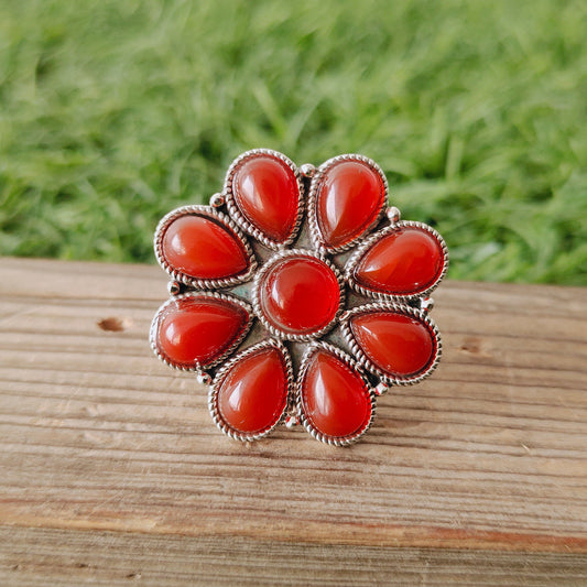 flower shape carnelian Gemstone Boho Ring - 925 Sterling Silver Ring - carnelian Ring - Bohemian Ring - carnelian ring- Rings - Gift for her