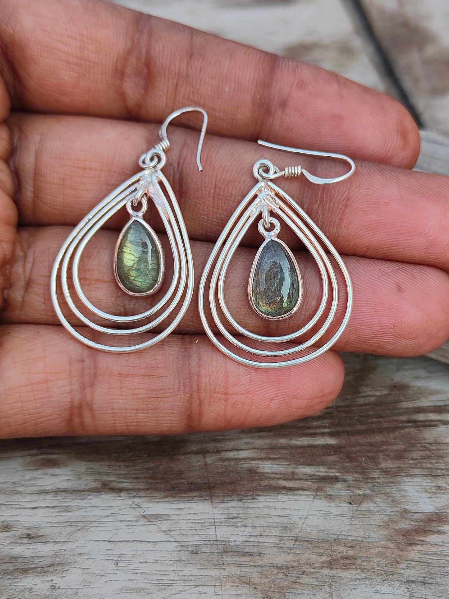 Labradorite Sterling Silver Handmade Earring | Labradorite Stone | Daily Wearable Earrings in Teardrop Shape | Bezel Earrings Gift for Her