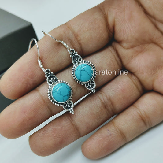 Turquoise Earrings | 925 sterling silver earring |Silver earrings |Dainty Earrings | cute earrings | Round shape stone | Gift for her