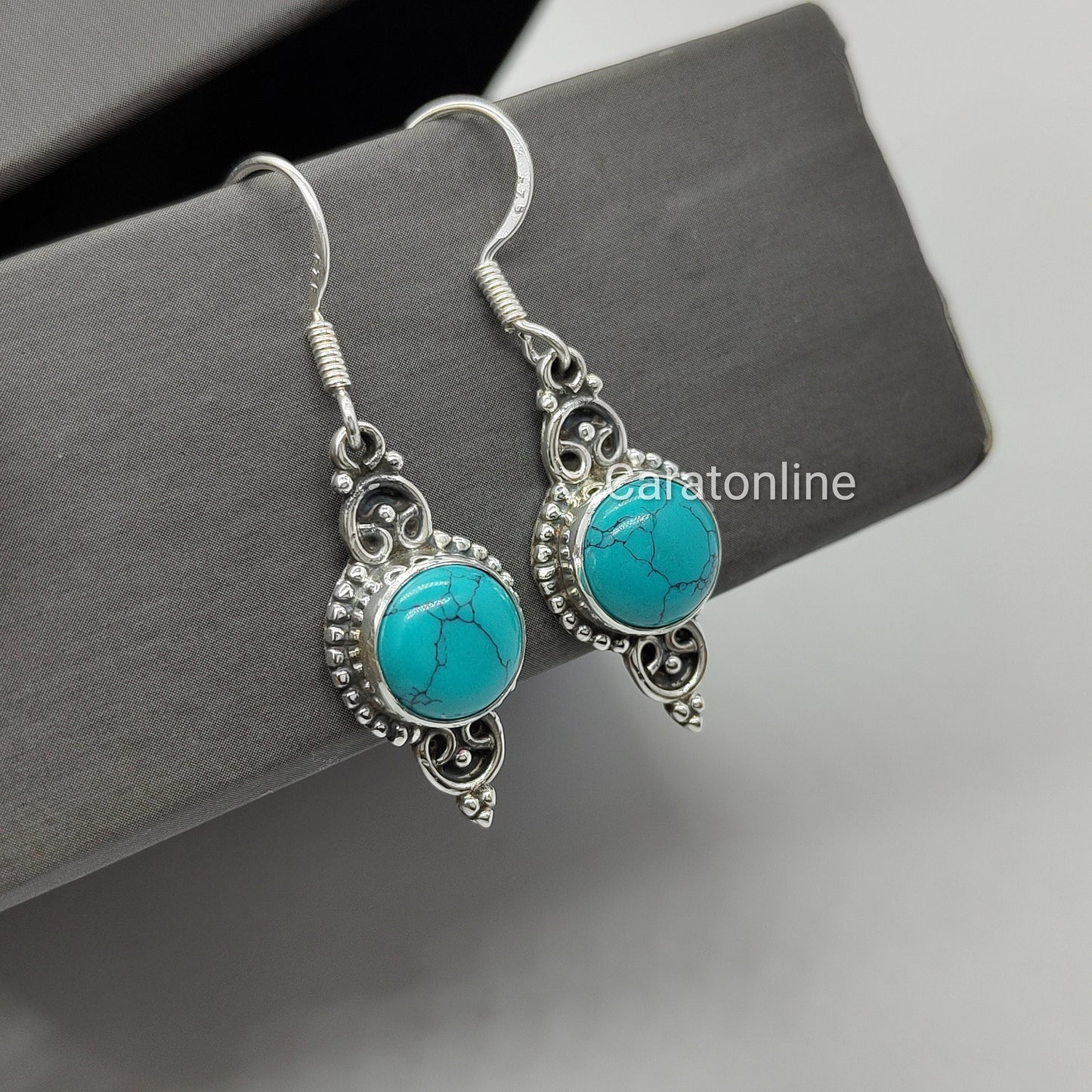 Turquoise Earrings | 925 sterling silver earring |Silver earrings |Dainty Earrings | cute earrings | Round shape stone | Gift for her