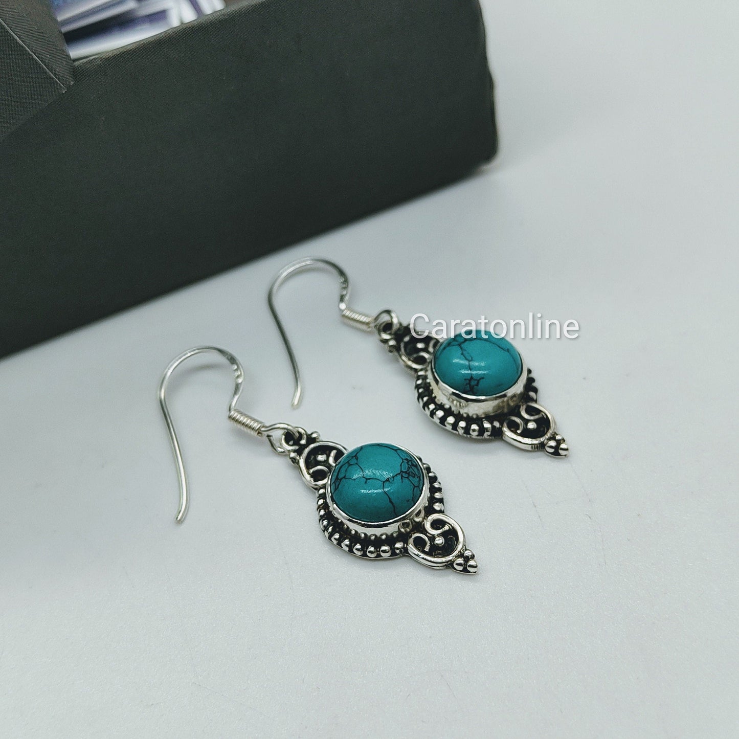 Turquoise Earrings | 925 sterling silver earring |Silver earrings |Dainty Earrings | cute earrings | Round shape stone | Gift for her