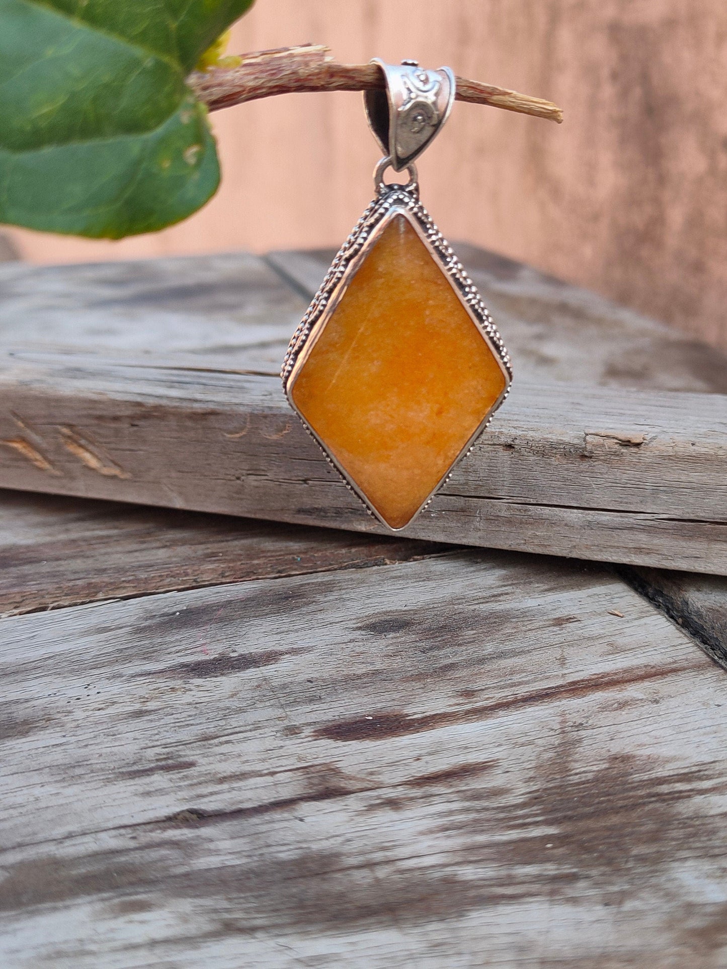 Handmade Yellow Lace Agate Pendant of Solid 925 Sterling Silver, Beautiful Yellow Lace Agate Pendant, Boho Pendant Gift for her