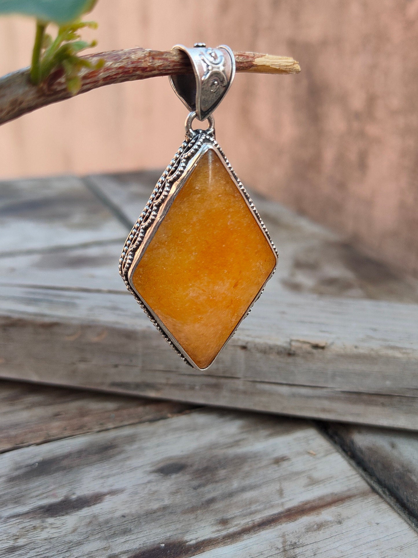 Handmade Yellow Lace Agate Pendant of Solid 925 Sterling Silver, Beautiful Yellow Lace Agate Pendant, Boho Pendant Gift for her