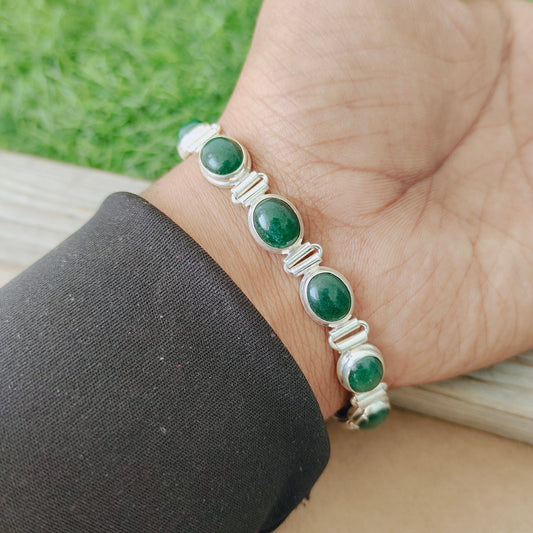 Aventurine Gemstone Bracelet - Silver Beaded Bracelet - 925 Sterling Silver Bracelet - Dainty Silver Bracelet for Women Bracelets - Silver