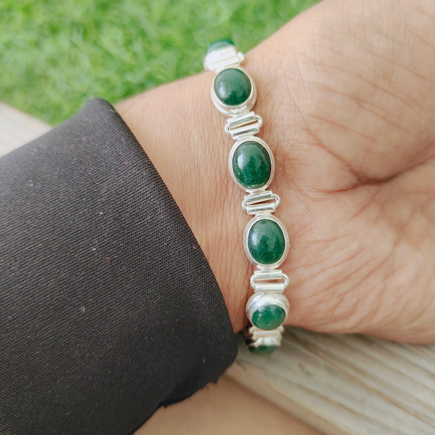 Aventurine Gemstone Bracelet - Silver Beaded Bracelet - 925 Sterling Silver Bracelet - Dainty Silver Bracelet for Women Bracelets - Silver