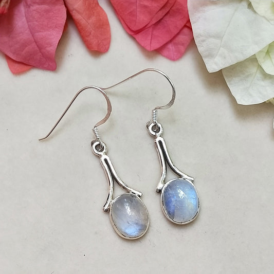 Rainbow Moonstone 925 Sterling Silver Handmade Earring Rainbow Moonstone Oval Shape Silver Earrings  Boho Earrings Gift for Her