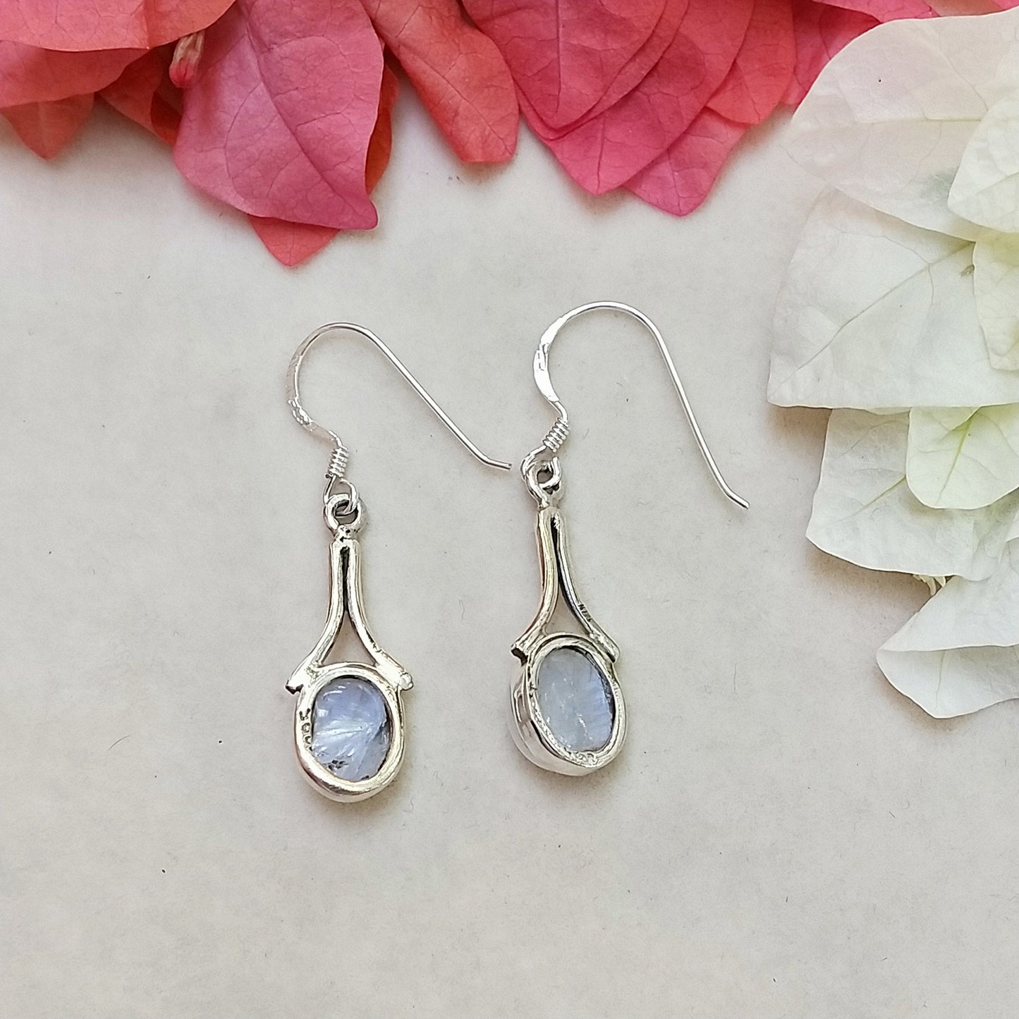 Rainbow Moonstone 925 Sterling Silver Handmade Earring Rainbow Moonstone Oval Shape Silver Earrings  Boho Earrings Gift for Her