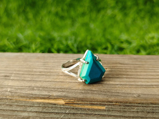 Turquoise Gemstone Boho  Ring - 925 Sterling Silver Ring -Turquoise coffin ring -Bohemian Ring -Turquoise ring- Triangle ring - Rings -Gifts