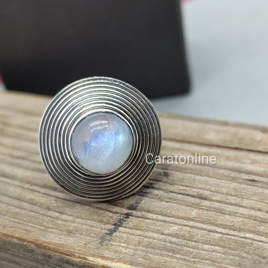 Boho Statement Ring -Rainbow Moonstone Sterling Silver Ring-Hand Crafted Bohemian Ring-Bohemian Ring-Rainbow moonstone Ring -Rings -Gift for