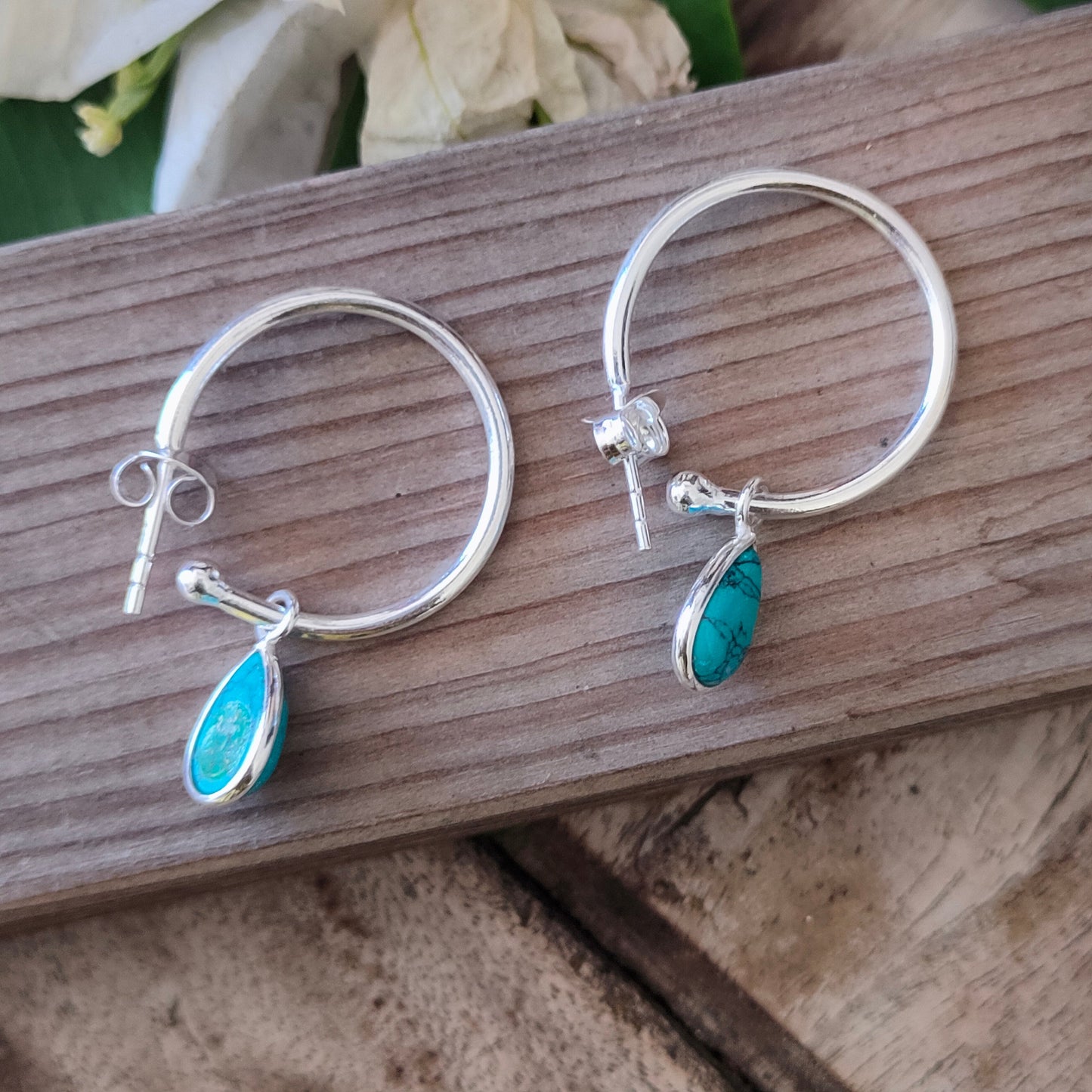 Turquoise Sterling Silver Handmade Earring | Turquoise Stone | Circle Shape | Silver Earrings | Boho Earrings Gift for Her