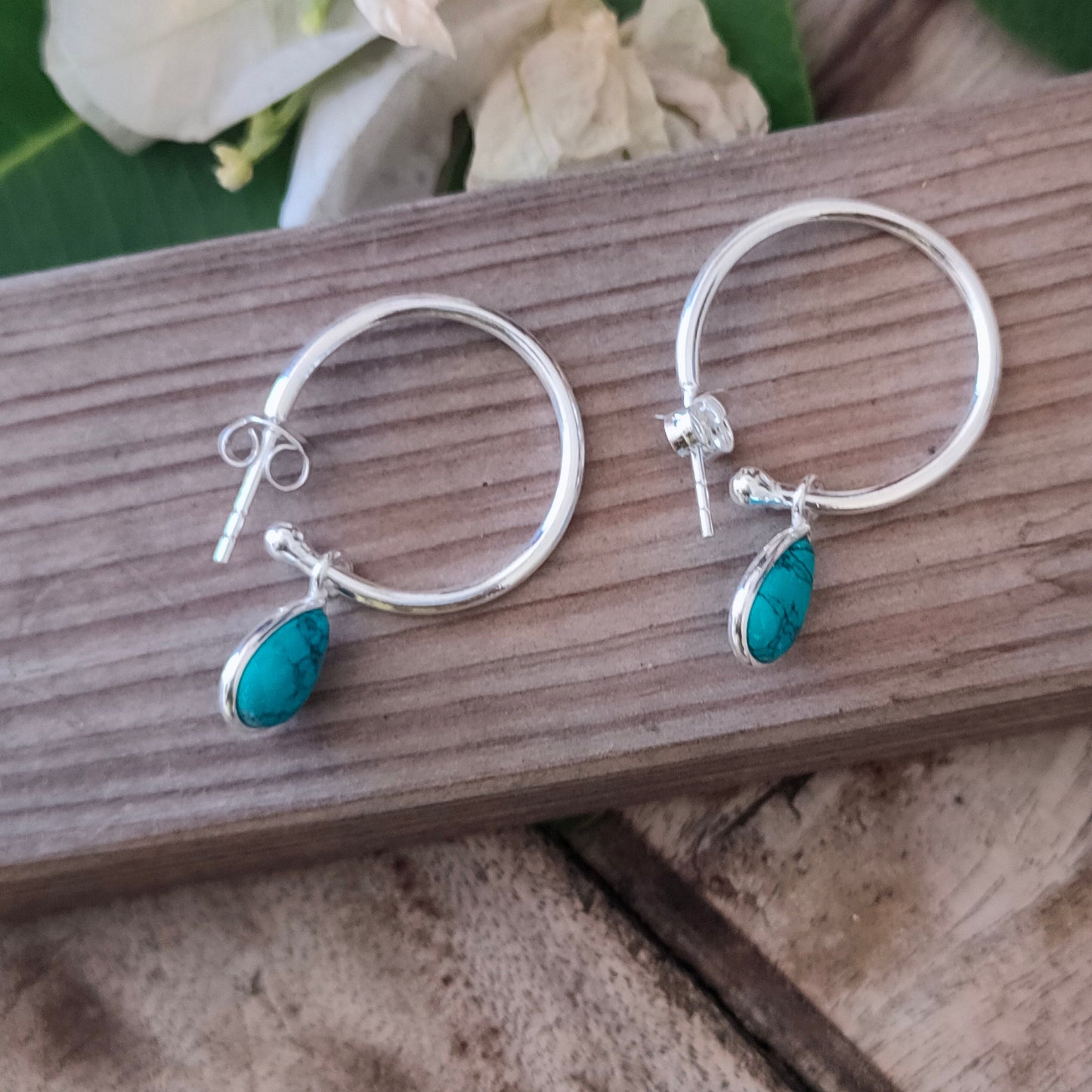 Turquoise Sterling Silver Handmade Earring | Turquoise Stone | Circle Shape | Silver Earrings | Boho Earrings Gift for Her