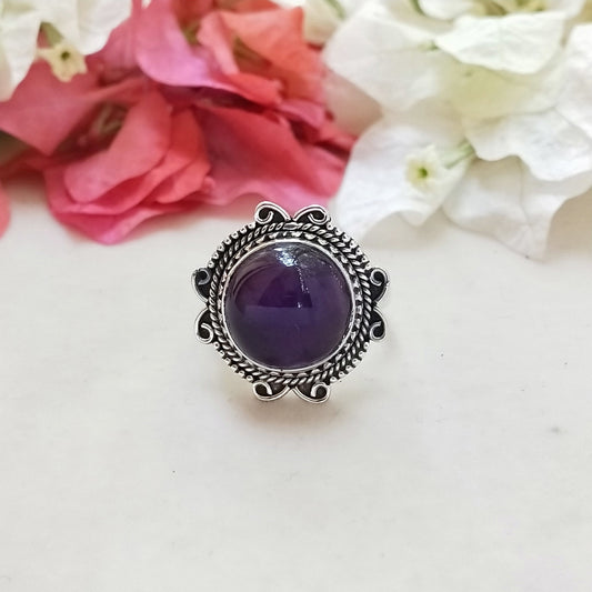 Amethyst Gemstone Ring - Amethyst Sterling Silver Ring - Hand Crafted Bohemian Ring-Bohemian Ring - Amethyst - Rings - free shipping