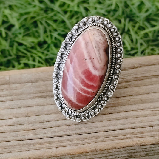 Rhodocrosite Sterling Silver Ring ,Pink Gemstone Silver ring, 925 Siver gemstone ring , boho wedding ring , big size ring , handmade ring