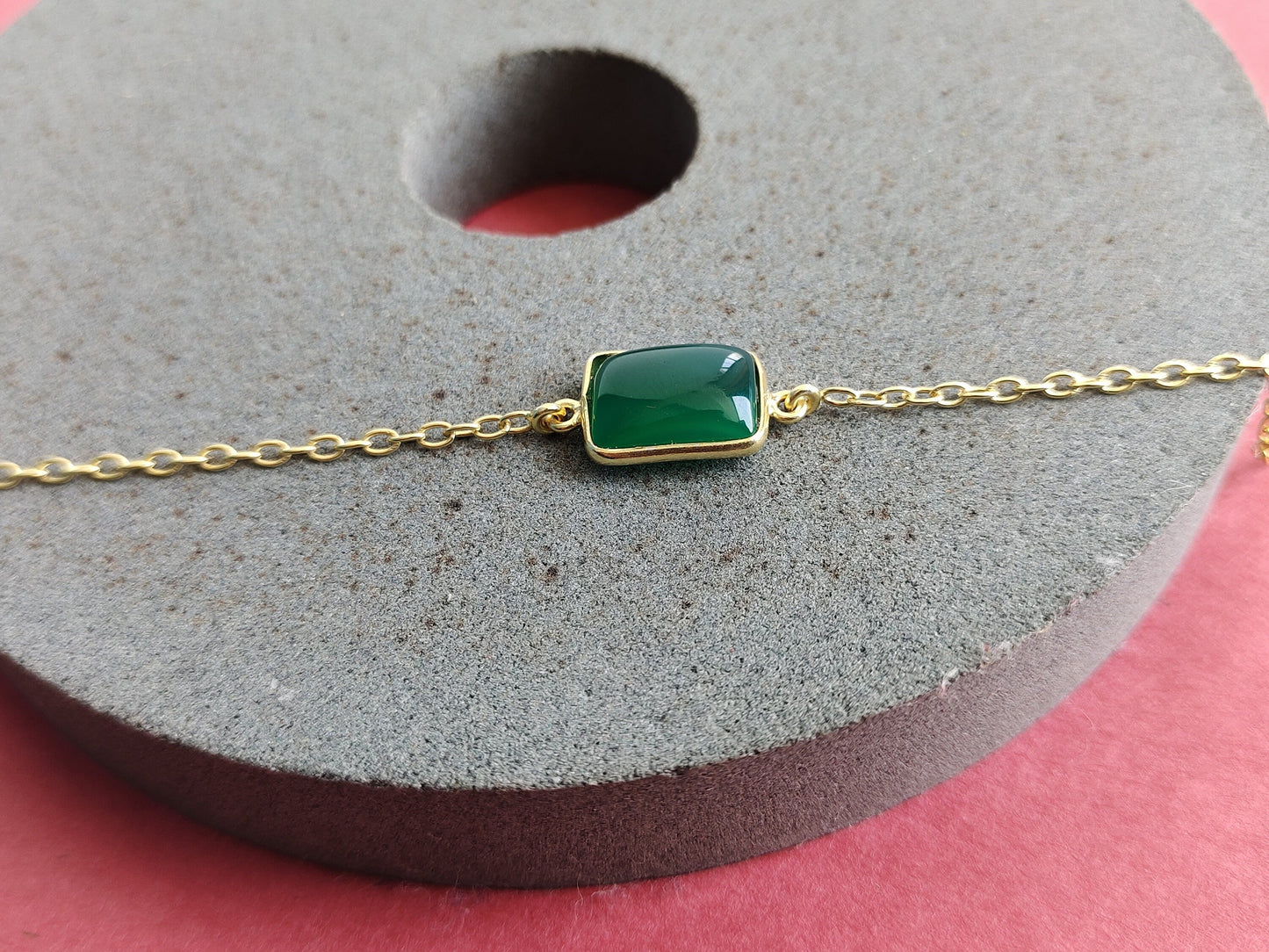 Green Onyx  Gemstone bracelet-Silver Beaded Bracelet -925 Silver Bracelet-Gold Plated Bracelet for Women Bracelets- Silver- Green Onyx