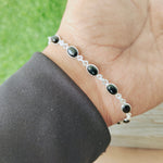 Black Onyx Gemstone Bracelet - Silver Beaded Bracelet - 925 Sterling Silver Bracelet - Dainty Silver Bracelet for Women Bracelets- For Gift