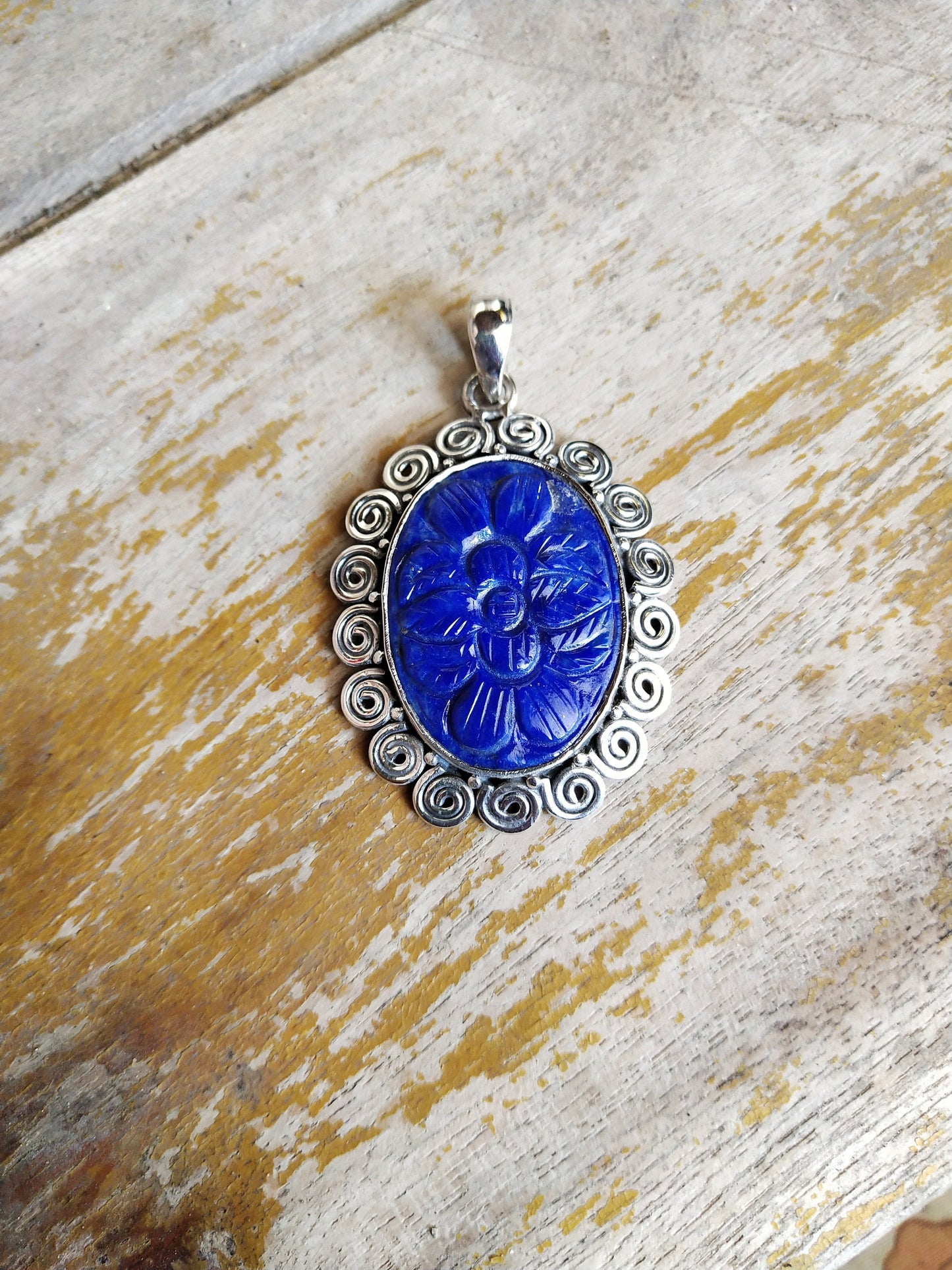 Lapis Pendant in Solid 925-Sterling Silver | Gorgeous Handmade Carved Lapis Pendant | Boho Pendant Gift for Her minimalist summer jewelry