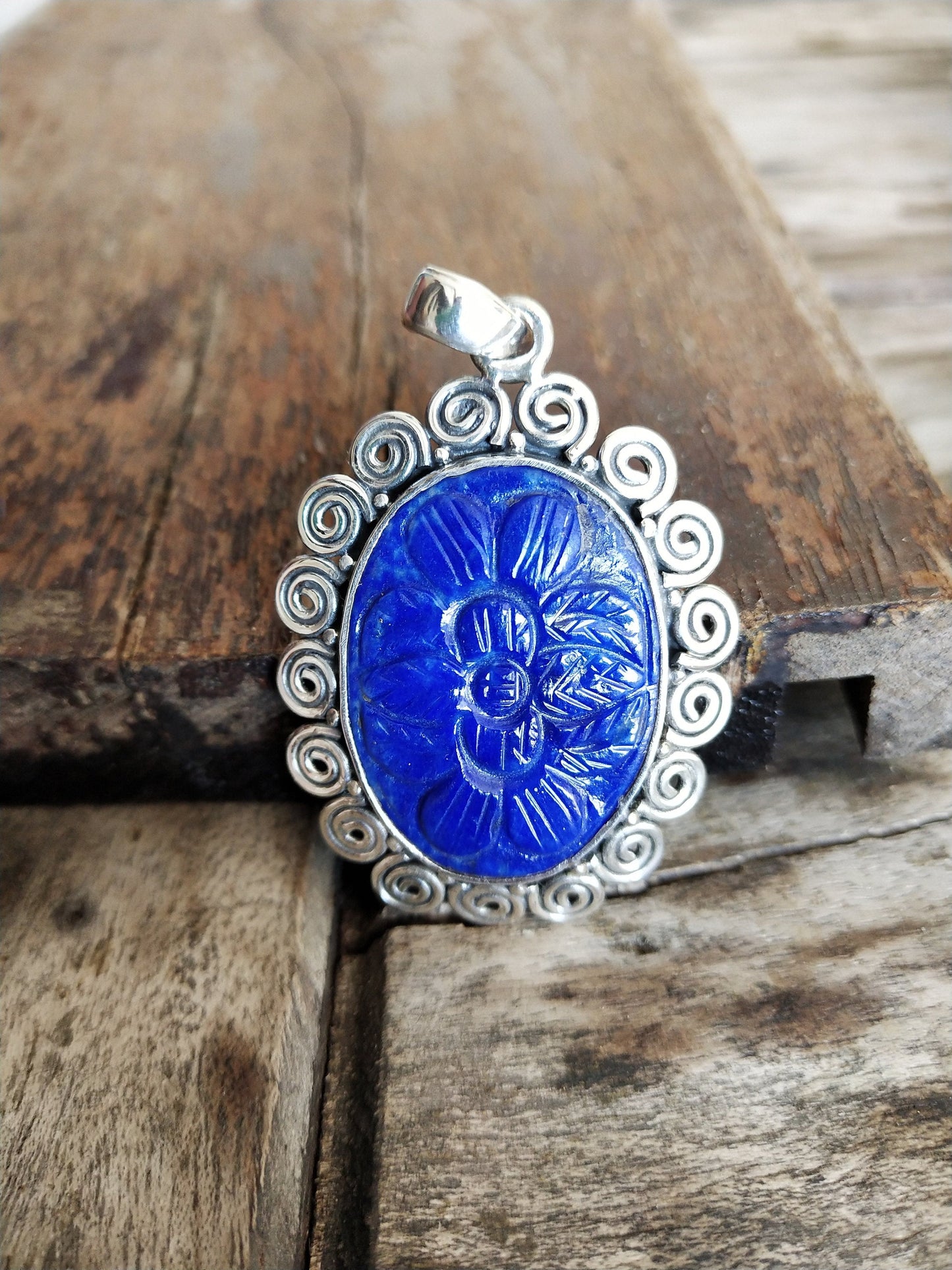 Lapis Pendant in Solid 925-Sterling Silver | Gorgeous Handmade Carved Lapis Pendant | Boho Pendant Gift for Her minimalist summer jewelry