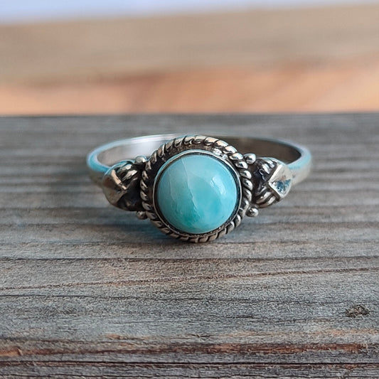 Natural Larimar top quality Stone ring - Cabochon ring - 925 sterling silver ring - larimar ring  - wedding Rings - silver rings- gifts