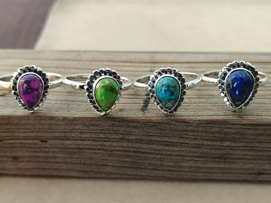 Copper Turquoise  Gemstone Boho  Ring - 925 Sterling Silver Ring - Copper Turquoise Bohemian Ring - Bohemian Ring - Turquoise ring- Rings