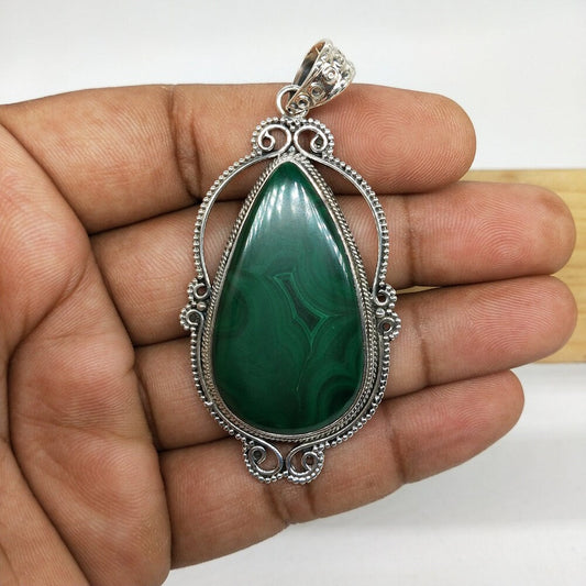 Malachite Pendant in Solid 925-Sterling Silver | Gorgeous Handmade Malachite Pendant , big size pendant , boho pendant , long pendant ,gift