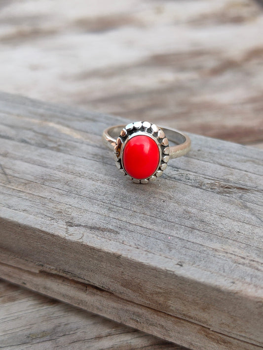 Boho Statement Ring - Coral Sterling Silver Ring - Hand Crafted Bohemian Ring-Bohemian Ring -Coral Rings -Gift for