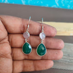 Green onyx and Rose Quartz Sterling Silver Earrings , Handmade Silver Earrings , Dainty Earrings , Silver Earrings , Silver Jewelry Earring