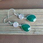 Green onyx and Rose Quartz Sterling Silver Earrings , Handmade Silver Earrings , Dainty Earrings , Silver Earrings , Silver Jewelry Earring