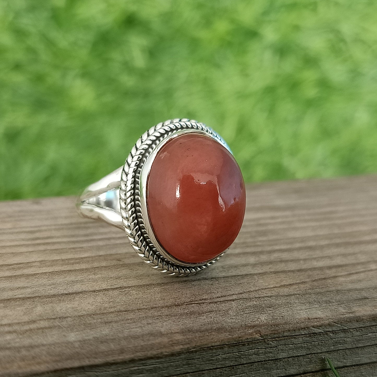 Strawberry Chalcedony Ring -925 Sterling Silver Ring - Hand Crafted Bohemian Ring- Strawberry Chalcedony Cabochon Ring- Rings -Gifts for her