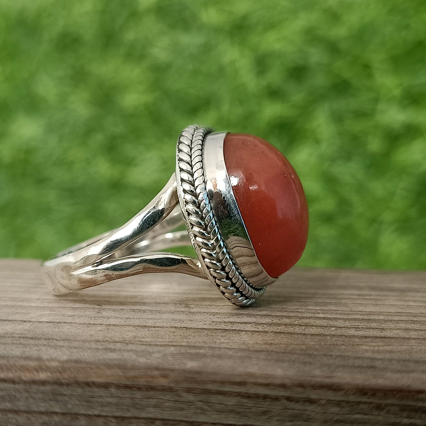 Strawberry Chalcedony Ring -925 Sterling Silver Ring - Hand Crafted Bohemian Ring- Strawberry Chalcedony Cabochon Ring- Rings -Gifts for her