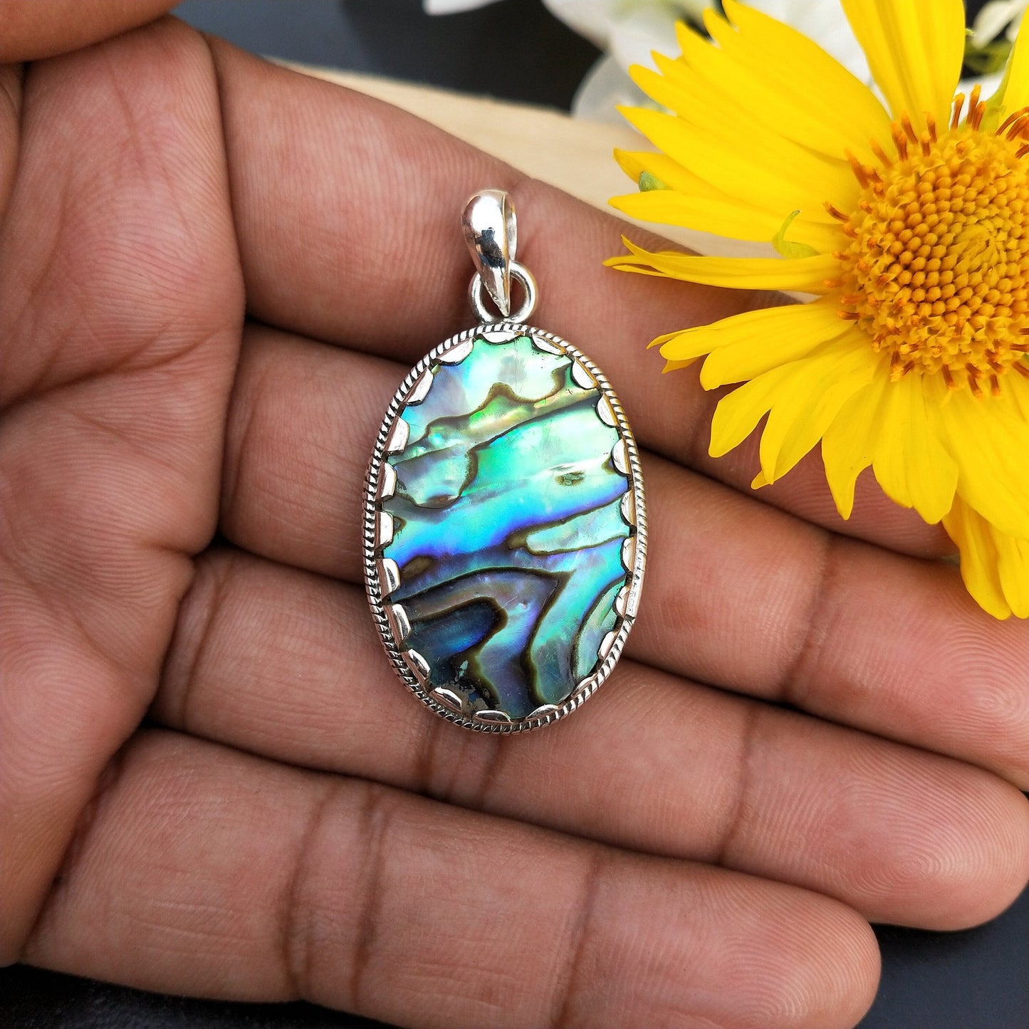 Abalone Shell Pendant in Solid 925-Sterling Silver | Gorgeous Handmade Abalone Pendant | Boho Pendant Gift for Her