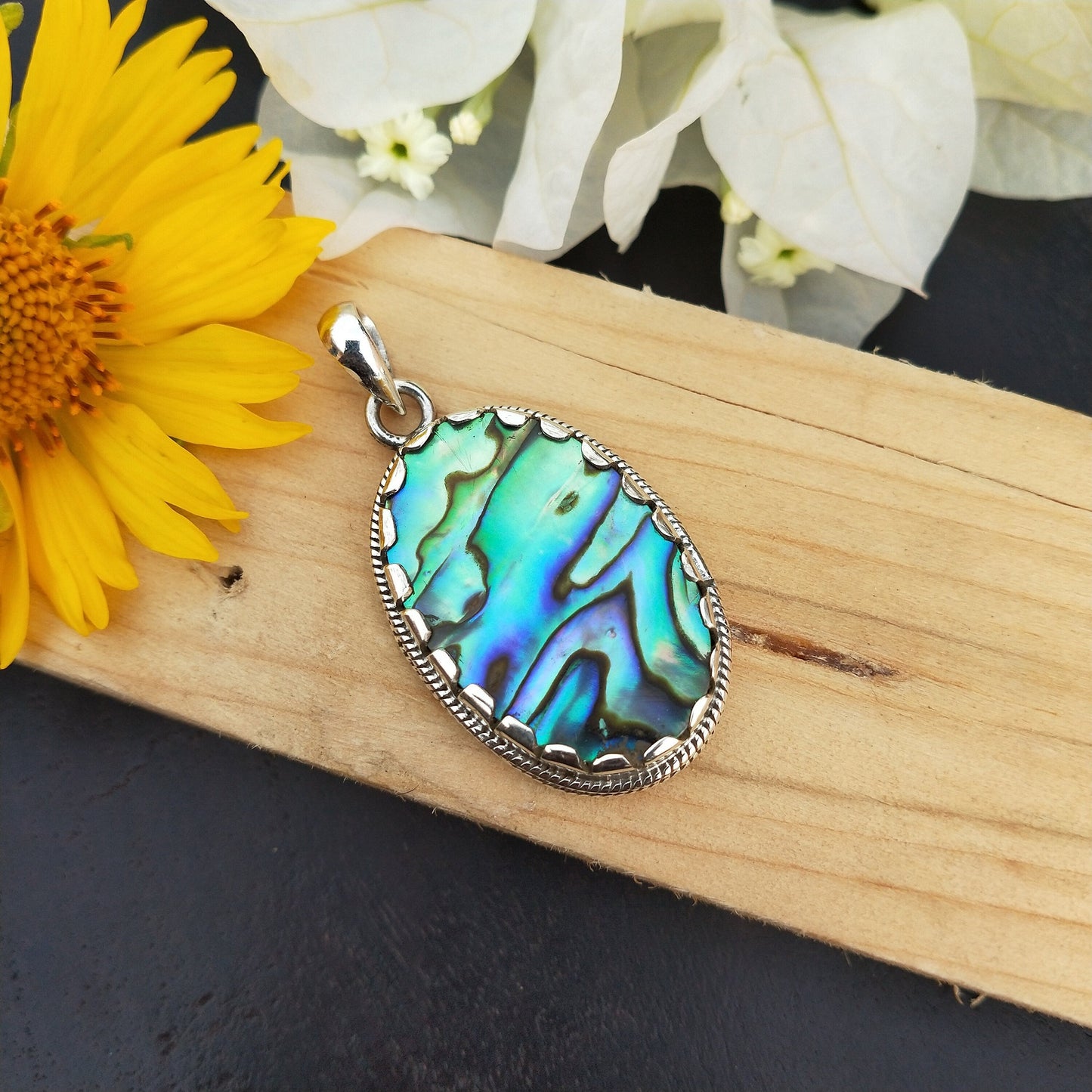 Abalone Shell Pendant in Solid 925-Sterling Silver | Gorgeous Handmade Abalone Pendant | Boho Pendant Gift for Her