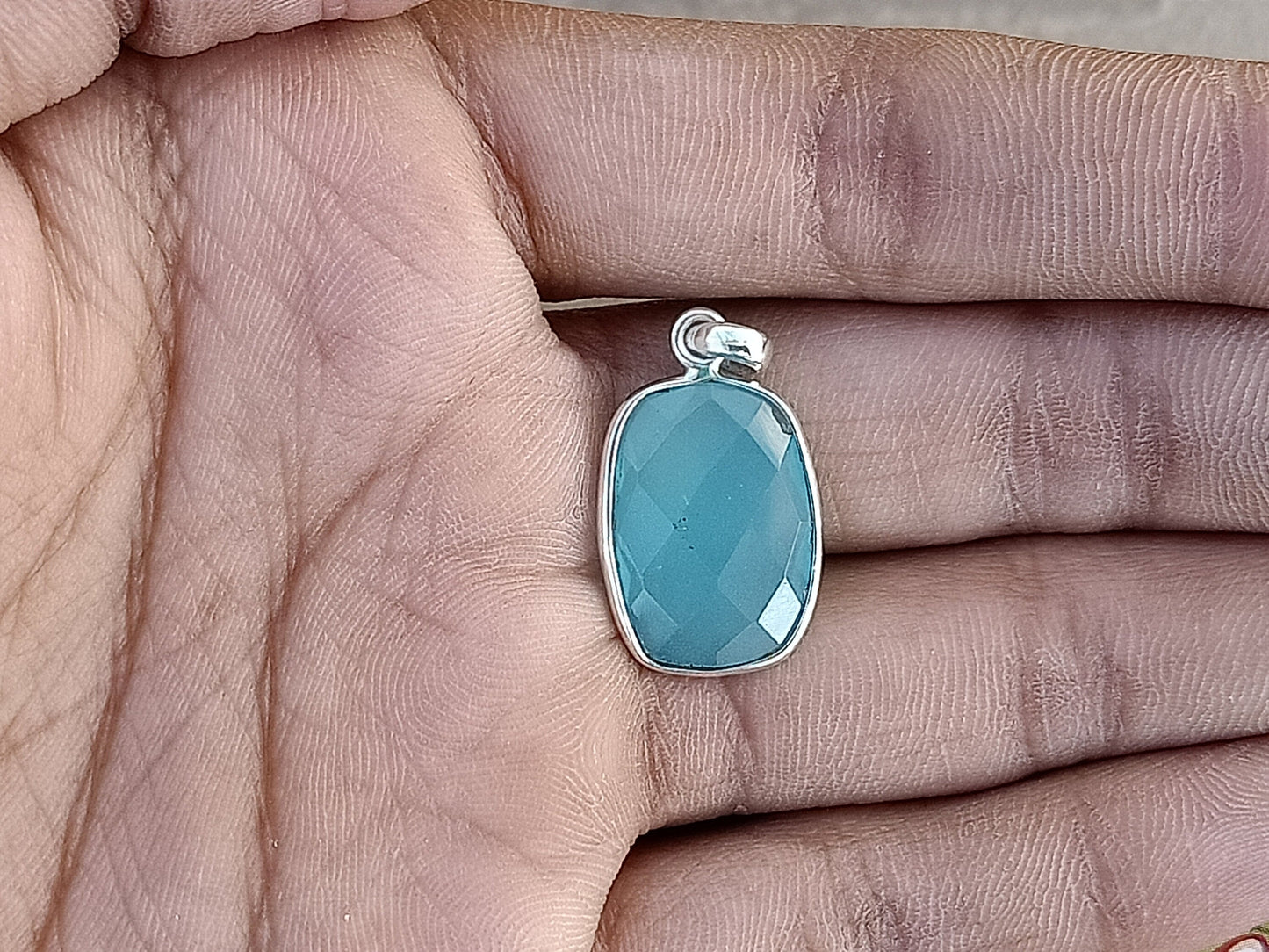 Handmade Aqua Calci Pendant of Solid 925 Sterling Silver, Beautiful Aqua Calci Pendant, Boho Pendant Gift for her- Blue Pendant