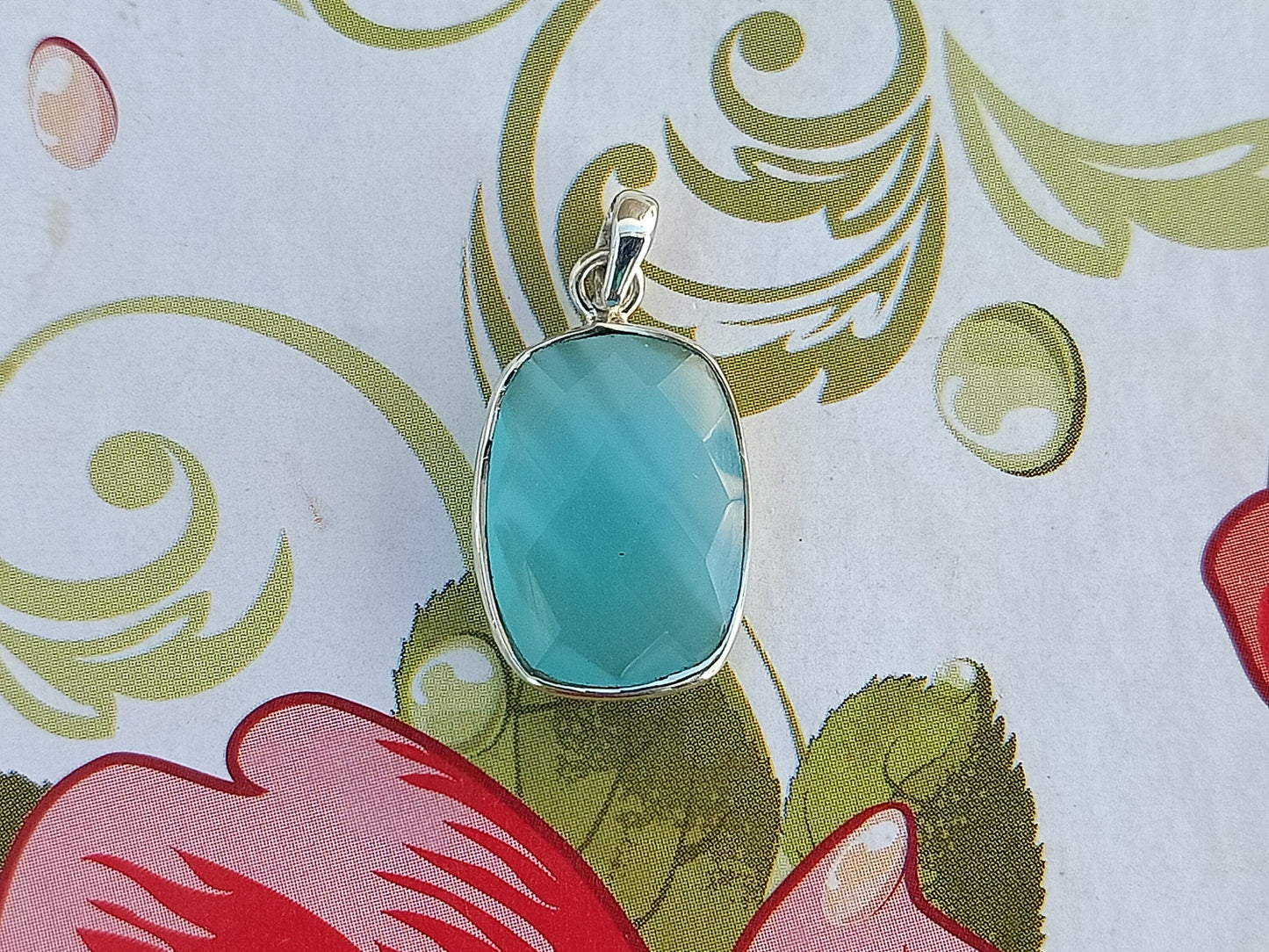 Handmade Aqua Calci Pendant of Solid 925 Sterling Silver, Beautiful Aqua Calci Pendant, Boho Pendant Gift for her- Blue Pendant