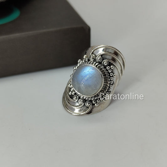 Boho Statement Ring -  Moonstone Sterling Silver Ring - Hand Crafted Bohemian Ring-Bohemian Ring - Moonstone - Rings -Gift for