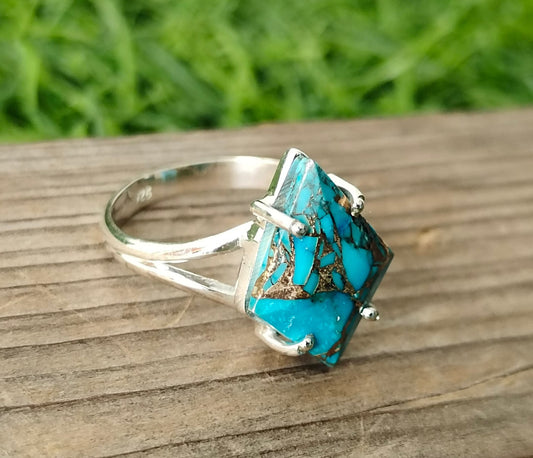 composite Turquoise  Gemstone Boho  Ring - 925 Sterling Silver Ring - Turquoise  Ring - Bohemian Ring - Turquoise ring- Rings - Gift for