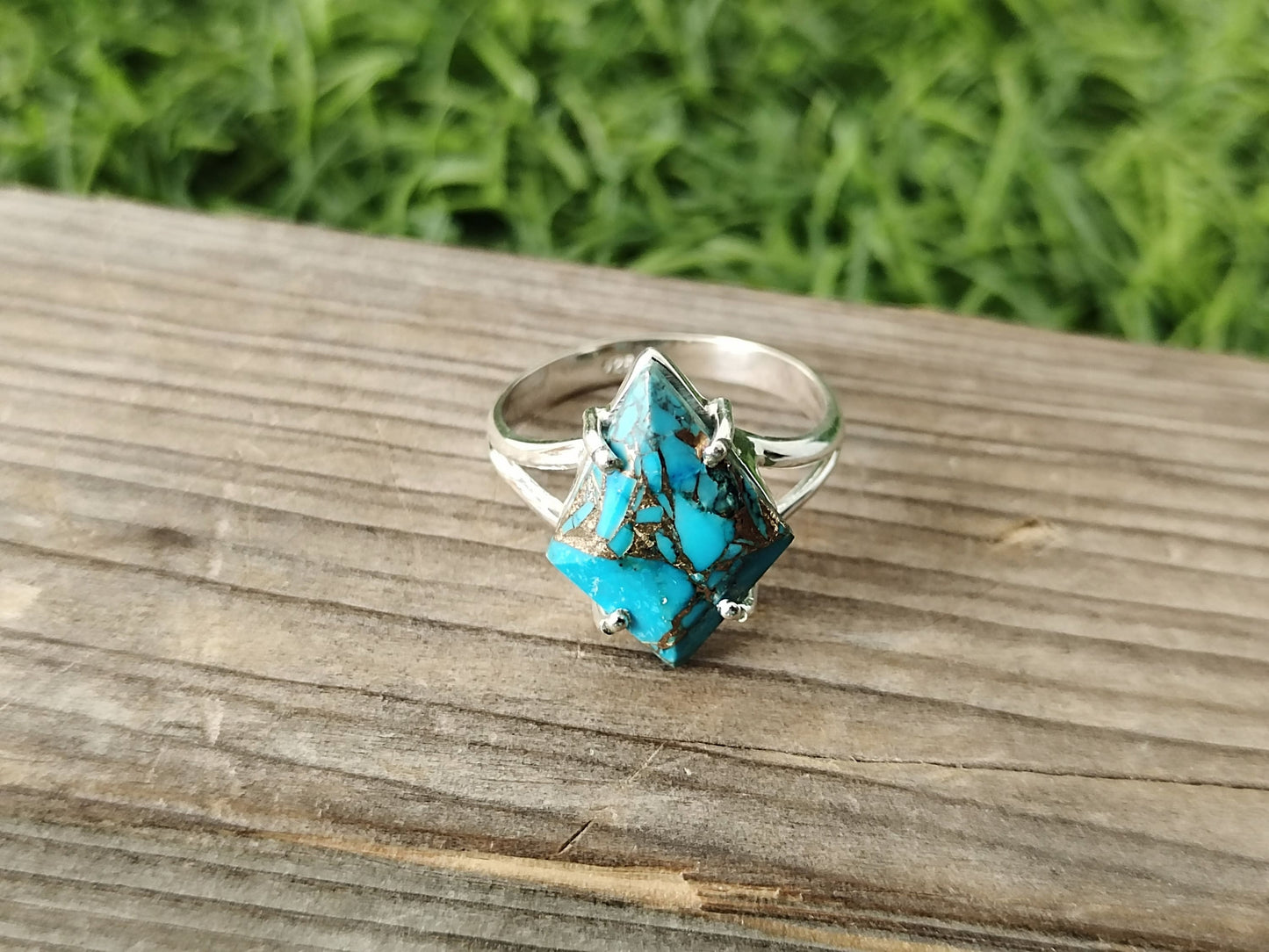 composite Turquoise  Gemstone Boho  Ring - 925 Sterling Silver Ring - Turquoise  Ring - Bohemian Ring - Turquoise ring- Rings - Gift for