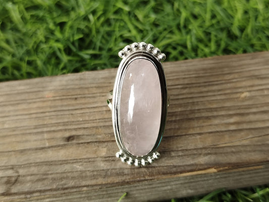 Rose Quartz middle finger ring , handmade silver bohemian ring , boho silver ring , big size boho ring , silver ring , Rose Quartz ring Gift