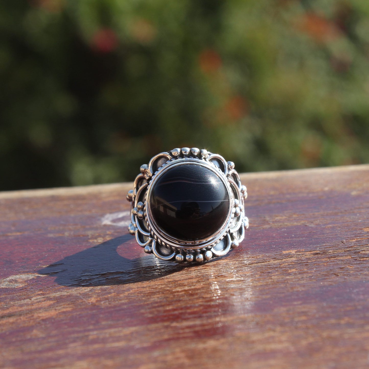 Boho Statement Ring -Black Onyx Stone  Sterling Silver Ring - Hand Crafted Bohemian Ring - Bohemia Black Onyx stone Ring - Rings - Gift for