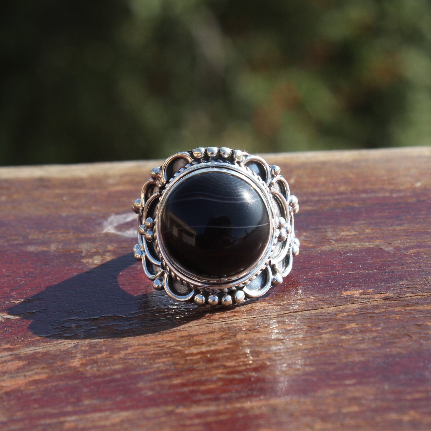 Boho Statement Ring -Black Onyx Stone  Sterling Silver Ring - Hand Crafted Bohemian Ring - Bohemia Black Onyx stone Ring - Rings - Gift for