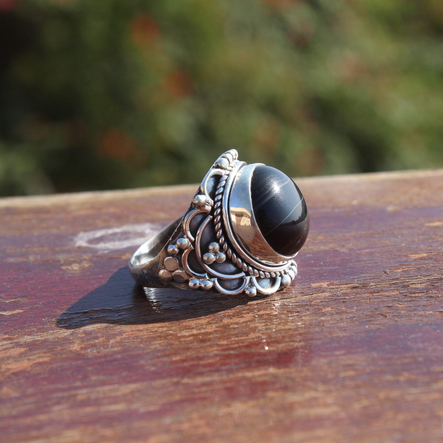 Boho Statement Ring -Black Onyx Stone  Sterling Silver Ring - Hand Crafted Bohemian Ring - Bohemia Black Onyx stone Ring - Rings - Gift for