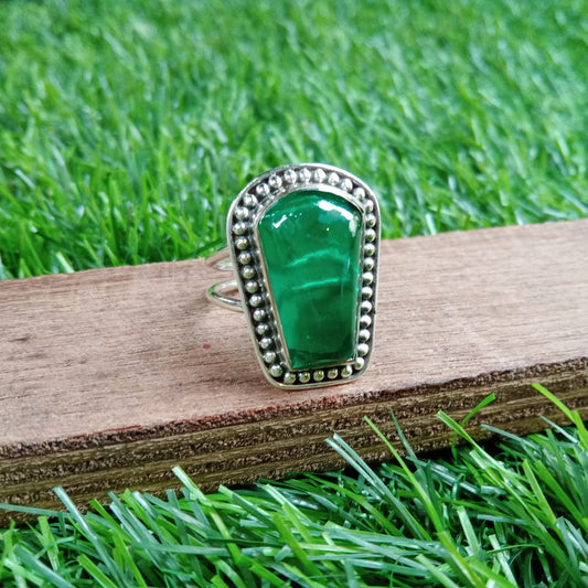 Emerald Glass 925 Sterling Silver Ring  - Hand Crafted Big Shape Ring - Bohemian Emerald Glass silver Ring - Gift for her - summer gift